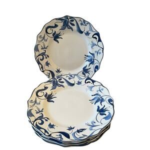 New 222 Fifth AYLA Blue Floral Porcelain 8.5in Salad Plates Scalloped Set of 4
